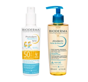 Bioderma набір дермокосметики для дітей: спрей для дітей 200 мл + олія для ванни 200 мл
