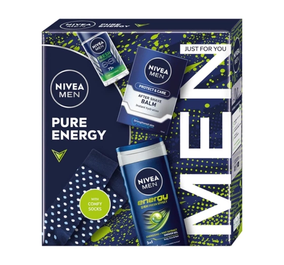 Натисніть на картинку, щоб її збільшити Nivea Men набір косметики: бальзам після гоління + гель для душу + антиперспірант + шкарпетки