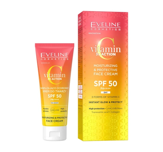 EVELINE VITAMIN C 3X ACTION ЗВОЛОЖУВАЛЬНО-ЗАХИСНИЙ КРЕМ ДЛЯ ОБЛИЧЧЯ SPF50 30МЛ