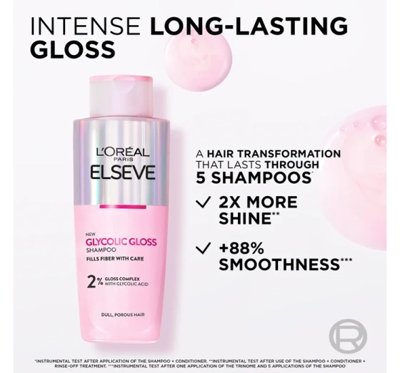 LOREAL ELSEVE GLYCOLIC GLOSS ШАМПУНЬ ДЛЯ МАТОВОГО ТА ЖОРСТКОГО ВОЛОССЯ 200 МЛ