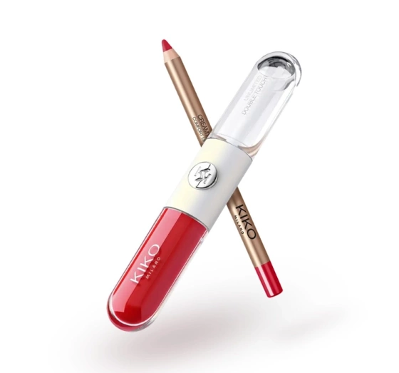 Натисніть на картинку, щоб її збільшити KIKO Milano Snow-Kissed Holiday My Perfect Combo подарунковий набір для макіяжу губ 03 помада для губ Unlimited Double Touch 107 6 мл + контурний олівець для губ Creamy Colour 13 1,2 г + косметичка