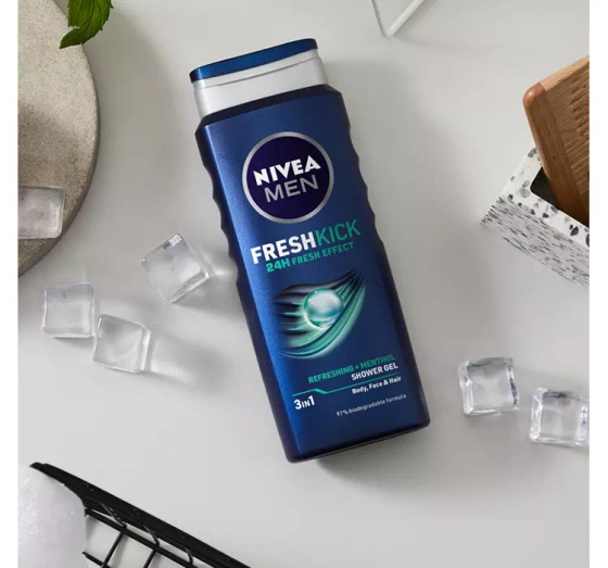 NIVEA MEN FRESH KICK ГЕЛЬ ДЛЯ МЫТЬЯ ТЕЛА, ЛИЦА И ВОЛОС 250МЛ
