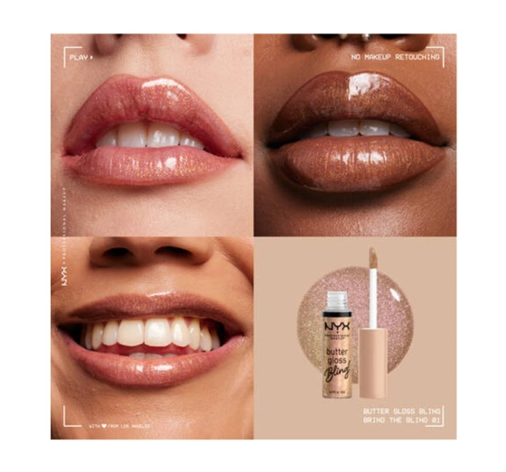 NYX PROFESSIONAL MAKEUP BUTTER GLOSS BLING БЛИСК ДЛЯ ГУБ 01 BRING THE BLING 8МЛ