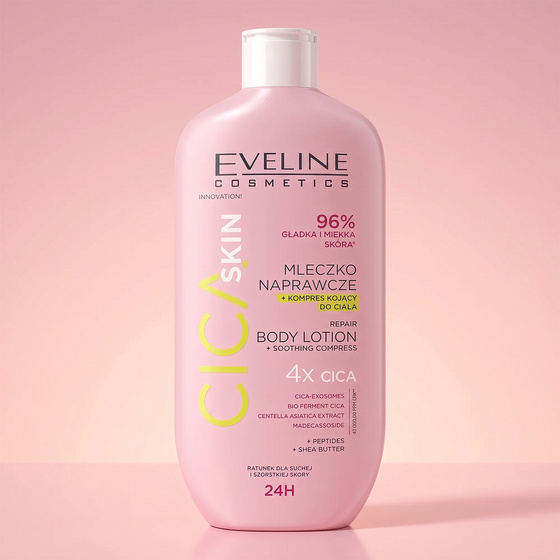 Натисніть на картинку, щоб її збільшити Eveline CICA Skin відновлююче молочко та заспокійливий компрес для тіла 350 мл