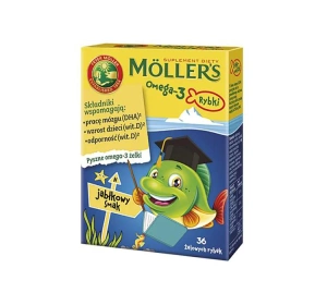 Moller's Omega-3 Рыбки пищевая добавка для детей со вкусом яблока 36 жевательных конфет