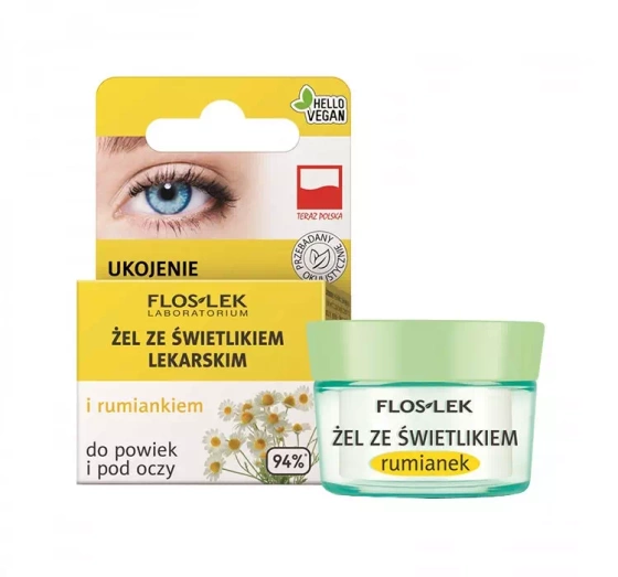 Натисніть на картинку, щоб її збільшити FLOSLEK ГЕЛЬ ДЛЯ ПОВІК І ПІД ОЧІ З ОЧАНКОЮ ЛІКАРСЬКОЮ ТА РОМАШКОЮ 10Г