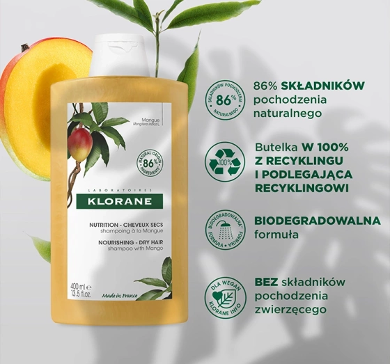 KLORANE ПИТАТЕЛЬНЫЙ ШАМПУНЬ ДЛЯ СУХИХ ВОЛОС МАНГО 400МЛ