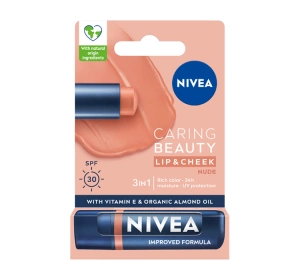 NIVEA CARING BEAUTY ГИГИЕНИЧЕСКАЯ ПОМАДА ДЛЯ ГУБ И ЩЕК 3В1 NUDE 4,8Г
