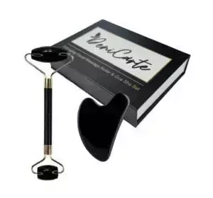 DENI CARTE НАБІР ДЛЯ МАСАЖУ ОБЛИЧЧЯ МАСАЖЕР + КАМІНЬ ГУАША З ЧОРНОГО ЖАДЕЇТУ