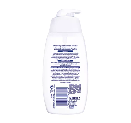 NIVEA BABY МИЦЕЛЛЯРНЫЙ ШАМПУНЬ ДЛЯ ВОЛОС ДЛЯ ДЕТЕЙ ОТ ПЕРВОГО ДНЯ ЖИЗНИ 500МЛ