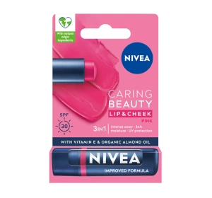 NIVEA CARING BEAUTY ГІГІЄНІЧНА ПОМАДА ДЛЯ ГУБ І ЩІК 3В1 PINK 4,8Г