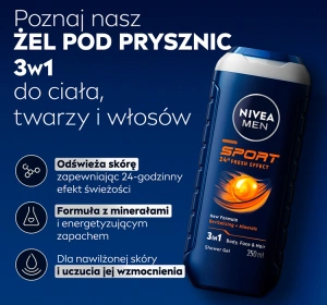 NIVEA MEN SPORT ГЕЛЬ ДЛЯ ТІЛА, ОБЛИЧЧЯ І ВОЛОССЯ 250МЛ