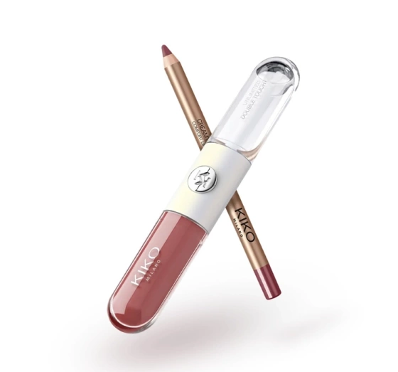 KIKO Milano Snow-Kissed Holiday My Perfect Combo подарочный набор для макияжа губ 02 помада для губ Unlimited Double Touch 121 6 мл + карандаш контурный для губ Creamy Colour 10 1,2 г + косметичка
