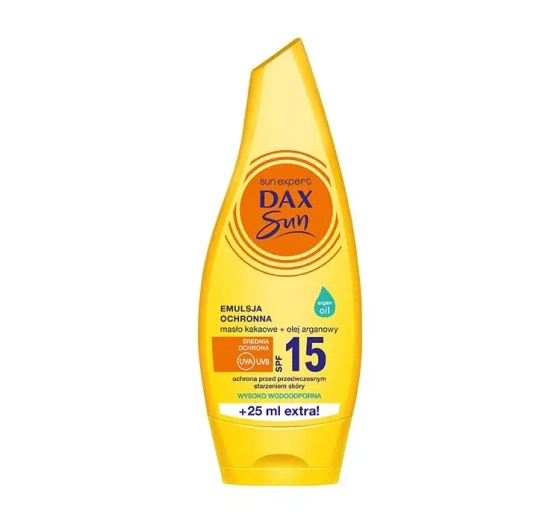DAX SUN ЗАЩИТНАЯ ВОДОСТОЙКАЯ ЭМУЛЬСИЯ С КАКАОВЫМ И АРГАНОВЫМ МАСЛОМ SPF15 175МЛ