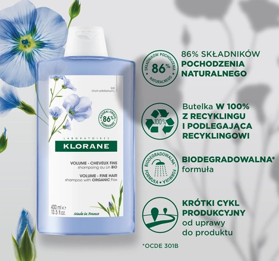 Натисніть на картинку, щоб її збільшити KLORANE ШАМПУНЬ З ОРГАНІЧНИМ ЛЬОНОМ ДЛЯ ОБ'ЄМУ ТОНКОГО ВОЛОССЯ 400МЛ