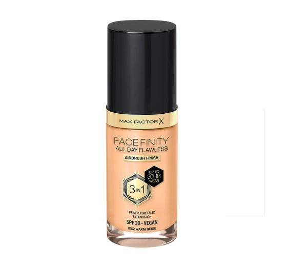 MAX FACTOR FACEFINITY ALL DAY FLAWLESS 3IN1 ВЕГАНСКОЕ ТОНАЛЬНОЕ СРЕДСТВО W62 WARM BEIGE 30МЛ
