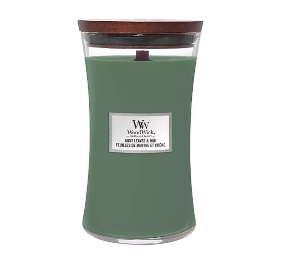 Нажмите на картинку, чтобы ее увеличить WOODWICK LARGE JAR CANDLE АРОМАТИЧЕСКАЯ СВЕЧА MINT LEAVES & OAK 610Г