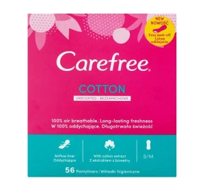 CAREFREE COTTON ГИГИЕНИЧЕСКИЕ ПРОКЛАДКИ БЕЗ ЗАПАХА 56 ШТУК
