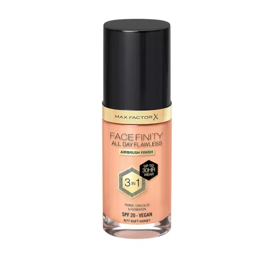 MAX FACTOR FACEFINITY ALL DAY FLAWLESS 3IN1 ВЕГАНСЬКИЙ ТОНАЛЬНИЙ ЗАСІБ N77 SOFT HONEY 30МЛ