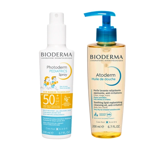 Bioderma набір дермокосметики для дітей: спрей для дітей 200 мл + олія для ванни 200 мл