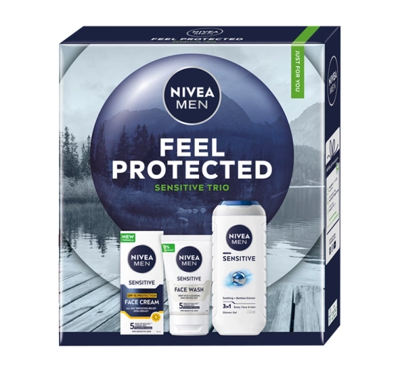 Нажмите на картинку, чтобы ее увеличить NIVEA MEN Feel Protected Sensitive Trio набор мужской косметики: гель для душа + гель для умывания лица + крем для лица с SPF15