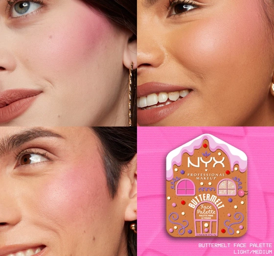 Натисніть на картинку, щоб її збільшити NYX Professional Makeup Buttermelt Face Palette Mulled And Merry палітра для контурування обличчя Light/Medium 2 x 5 г