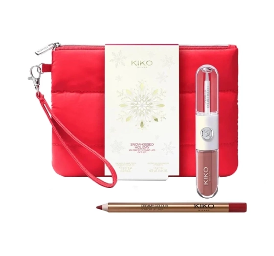 KIKO Milano Snow-Kissed Holiday My Perfect Combo подарочный набор для макияжа губ 01 помада для губ Unlimited Double Touch 131 6 мл + карандаш контурный для губ Creamy Colour 12 1,2 г + косметичка