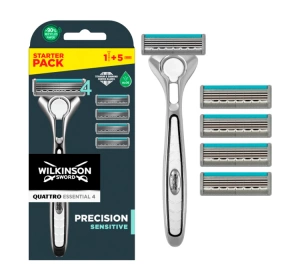 WILKINSON SWORD QUATTRO TITANIUM SENSITIVE МУЖСКОЙ СТАНОК ДЛЯ БРИТЬЯ + 5 КАРТРИДЖЕЙ