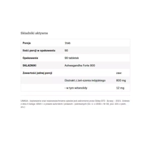 SFD ASHWAGANDHA FORTE 800 ІНДІЙСЬКИЙ ЖЕНЬШЕНЬ ХАРЧОВА ДОБАВКА 90 ТАБЛЕТОК