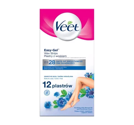VEET EASY-GEL ПЛАСТИРІ З ВОСКОМ ДЛЯ ДЕПІЛЯЦІЇ ЧУТЛИВОЇ ШКІРИ 12 ШТ