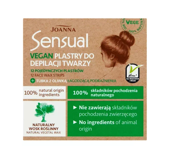 JOANNA SENSUAL VEGAN ПОЛОСКИ ДЛЯ ДЕПИЛЯЦИИ ЛИЦА 12 ШТУК + 10 МЛ