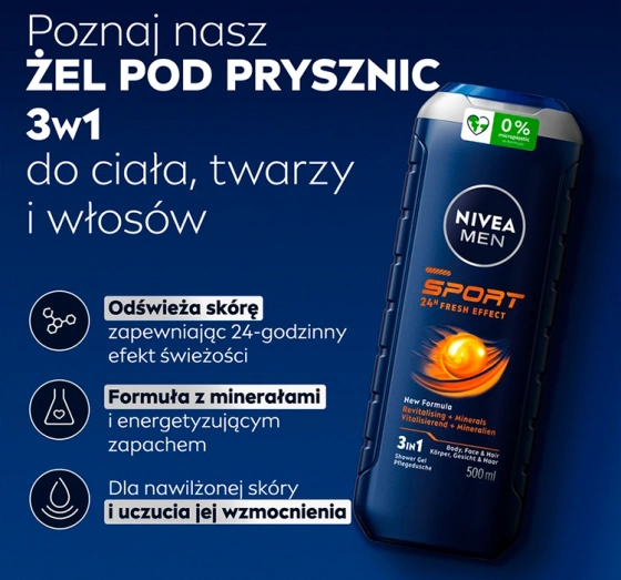NIVEA MEN SPORT ГЕЛЬ ДЛЯ МИТТЯ ТІЛА, ОБЛИЧЧЯ І ВОЛОССЯ 500МЛ