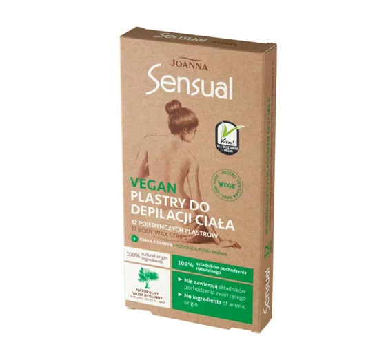 JOANNA SENSUAL VEGAN ПОЛОСКИ ДЛЯ ДЕПИЛЯЦИИ 12 ШТУК + 10 МЛ