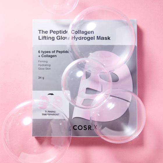 COSRX Peptide Collagen Glow Hydrogel Mask гідрогелева тканинна маска з пептидами та колагеном, 34 г