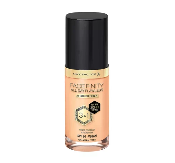 MAX FACTOR FACEFINITY ALL DAY FLAWLESS 3IN1 ВЕГАНСЬКИЙ ТОНАЛЬНИЙ ЗАСІБ W44 WARM IVORY 30МЛ
