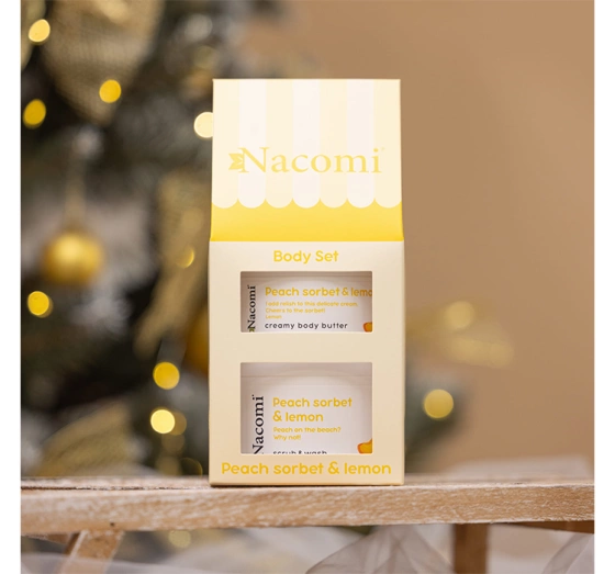 NACOMI PEACH SORBET & LEMON ПОДАРОЧНЫЙ НАБОР МАСЛО ДЛЯ ТЕЛА + ПИЛИНГ ДЛЯ ТЕЛА