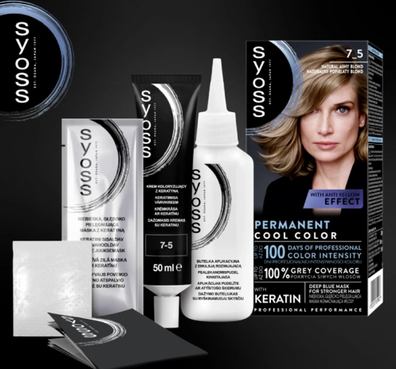 SYOSS PERMANENT COLORATION СТІЙКА ФАРБА 7_5  НАТУРАЛЬНИЙ ПОПЕЛЯСТИЙ БЛОНД