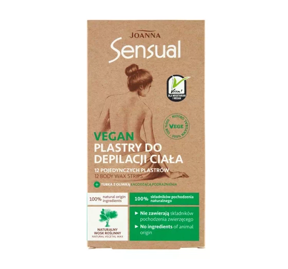 JOANNA SENSUAL VEGAN ПОЛОСКИ ДЛЯ ДЕПИЛЯЦИИ 12 ШТУК + 10 МЛ