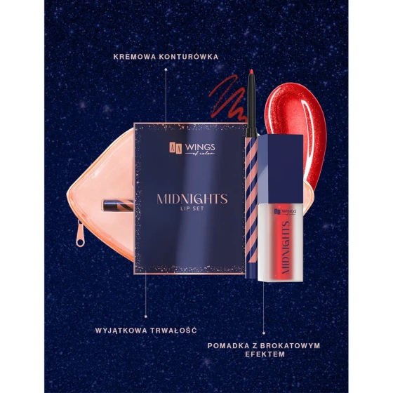 AA Wings Of Color Midnights подарунковий набір для макіяжу губ: олівець для губ 0,25 г + помада 5 мл + косметичка 01 Moon Beige