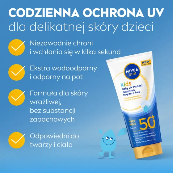 NIVEA SUN Kids Daily UV Protect дитячий бальзам для засмаги для обличчя та тіла SPF50+ 100 мл