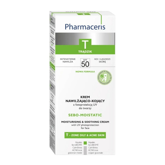 Натисніть на картинку, щоб її збільшити PHARMACERIS T SEBO MOISTATIC ЗВОЛОЖУВАЛЬНО-ЗАСПОКІЙЛИВИЙ КРЕМ ДЛЯ ОБЛИЧЧЯ SPF 50 50МЛ