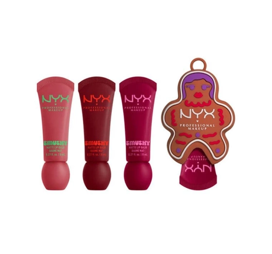 Нажмите на картинку, чтобы ее увеличить NYX Professional Makeup Smushy Kit пподарочный набор с бальзамами для губ и подвеской Smushy Matte Lip Balm Swipe 2 Smooth 8 мл + Smushy Matte Lip Balm Snuggle Szn 8 мл + Smushy Matte Lip Balm Squeeze N' Sizzle 8 мл + брелок