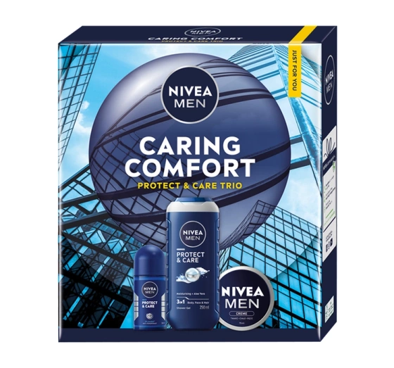 Нажмите на картинку, чтобы ее увеличить NIVEA MEN Caring Comfort Protect & Care Trio набор мужской косметики: гель для душа + шариковый антиперспирант + крем для тела, лица и рук
