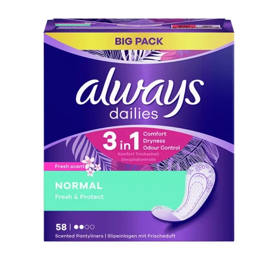 ALWAYS DAILIES FRESH & PROTECT NORMAL FRESH SCENT ГИГИЕНИЧЕСКИЕ ПРОКЛАДКИ 58 ШТ