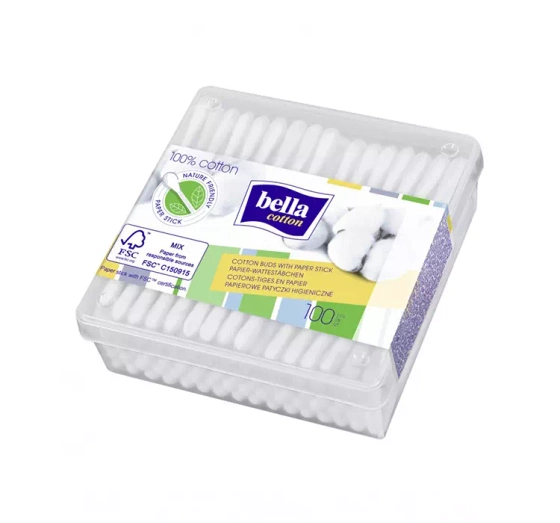 BELLA COTTON БУМАЖНЫЕ ГИГИЕНИЧЕСКИЕ ПАЛОЧКИ КВАДРАТНАЯ УПАКОВКА 100 ШТУК