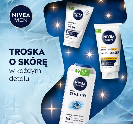 Нажмите на картинку, чтобы ее увеличить NIVEA MEN Feel Protected Sensitive Trio набор мужской косметики: гель для душа + гель для умывания лица + крем для лица с SPF15