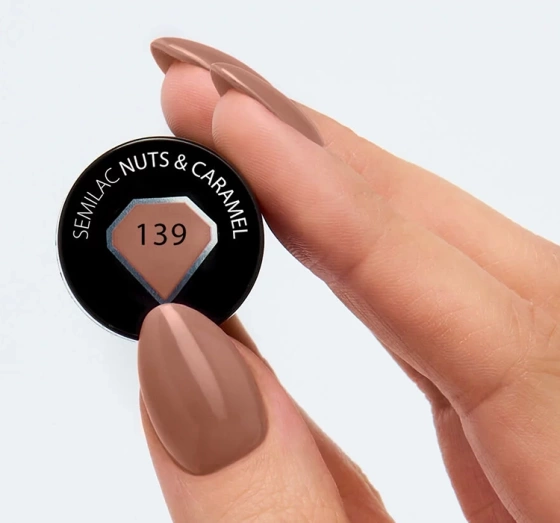 Натисніть на картинку, щоб її збільшити SEMILAC ГІБРИДНИЙ ЛАК УФ NUTS & CARAMEL 139