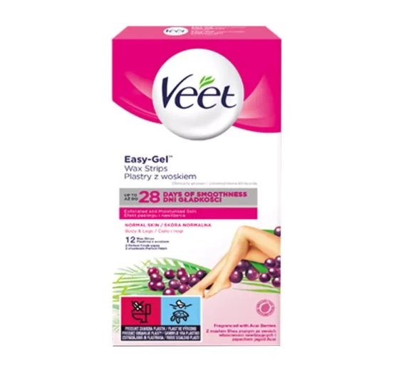 VEET EASY-GEL ПЛАСТИРІ З ВОСКОМ ДЛЯ ДЕПІЛЯЦІЇ НОРМАЛЬНОЇ ШКІРИ 12 ШТ