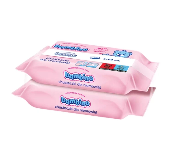 BAMBINO DUO PACK ДЕЛИКАТНЫЕ САЛФЕТКИ ДЛЯ НОВОРОЖДЕННЫХ 2X63 ШТ