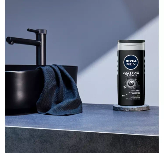 NIVEA MEN ACITVE CLEAN ГЕЛЬ ДЛЯ МЫТЬЯ ТЕЛА, ЛИЦА И ВОЛОС 250МЛ